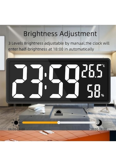 Didadodo Beyaz 14,3 Dijital Duvar Saati Sıcaklık+nem Göstergesi, Gece Modu, 3 Ekran Modu, 12/24h Beyaz - Siyah