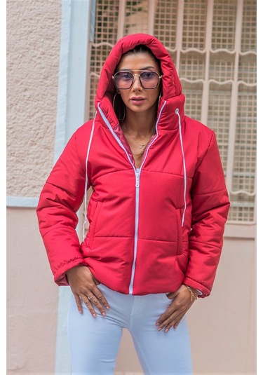 Kadın Bordo Su Geçirmez Kapüşonlu Şişme Mont