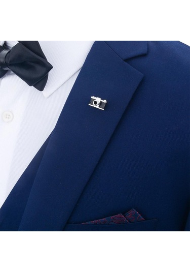 Magideal Suntek Siyah Retro Kamera Broş Gümüş