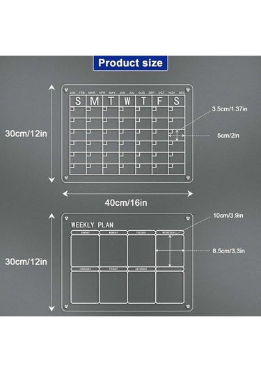 Suntek Buzdolabı Için Manyetik Takvim 8pcs-aylık-haftalık Açık Mavi