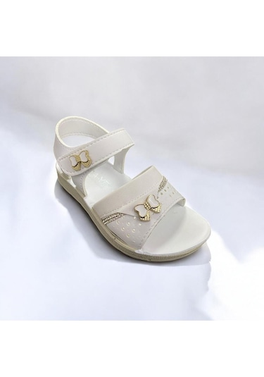 Yumuşak Taban Rahat Taşlı Tokalı Kız Çocuk Sandalet Beyaz