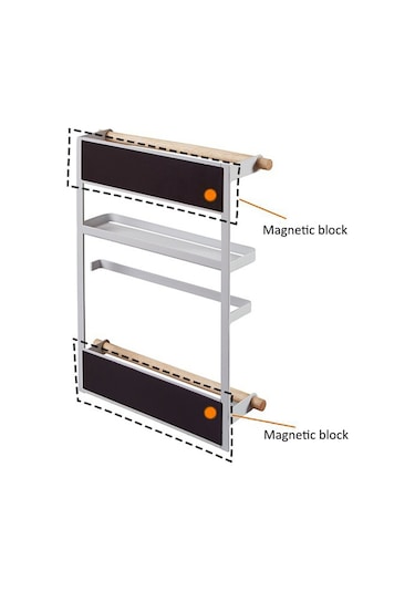 Cbtx Demir + Ahşap Manyetik Buzdolabı Depolama Rafı Mutfak Aletleri Asılı Depolama Rafı - Siyah