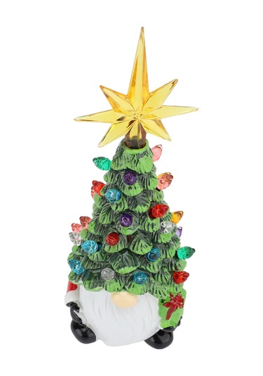 Yaozixa Pil İle Çalışan Led Işıklı Reçine Cüce Noel Ağaçı Dekorasyonu - Taşınabilir Ev Ofis Noel Unsurları