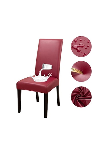 Kırmızı Pu Deri Kumaş Düz Renk Sandalye Kapak Su Geçirmez Yemek Koltuğu Sandalye Kapakları Otel Ziyafet Düğün Koltuk Kapakları Sandalye Koruyucu