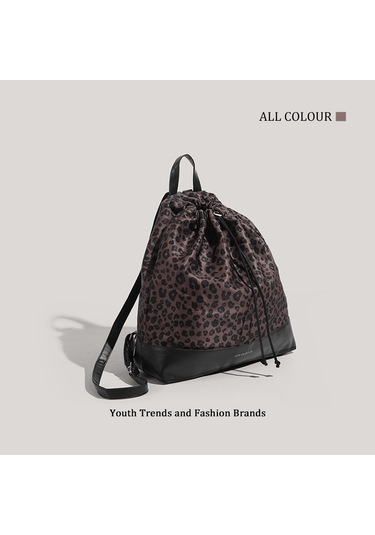 Charhp&kejnt2025 Yeni Hafif Moda Bağcıklı Leopar Desenli Sırt Çantası Büyük Kapasiteli Çok Yönlü İşe Gidip Gelme Sırt Çantası Kahverengi