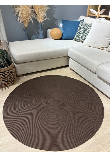 Jüt Yuvarlak Hasır Görünümlü Klasik Halı Kilim Kahverengi