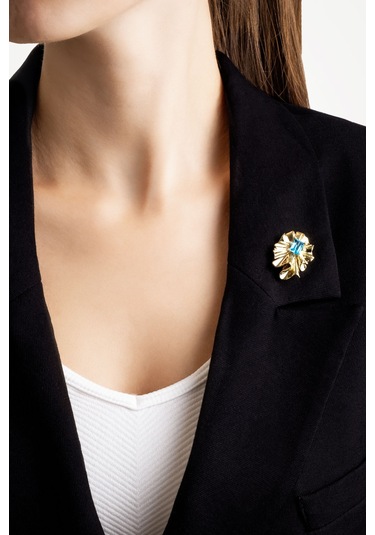 Vintage 18 Ayar Sarı Altın Kaplama Gümüş Tasarım Broş Sarı Altın Kaplama