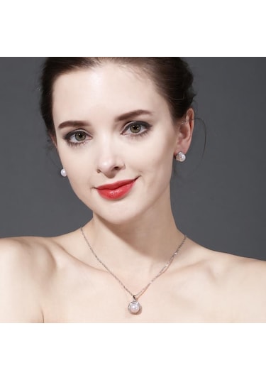 Siyah Lsooyh Cilp Küpe Doğal Tatlı Su Inci Takı Setleri Kübik Zirkonya Cz Kolye Küpe Siyah