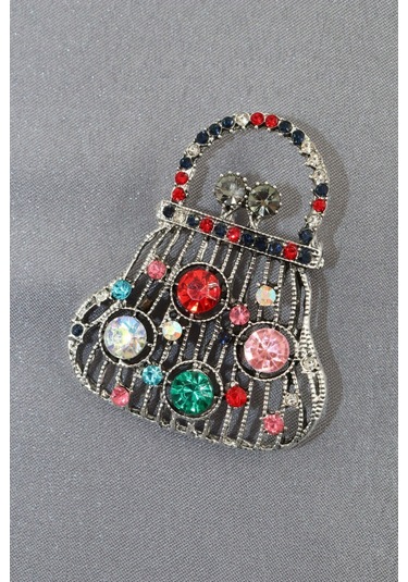 Pırlanta Taşlı Para Çantası Broş. Yaka İğnesi Broş. Taşlı Tasarım Broş. Kadın Broş. Broş. Çanta Broş Çok Renkli