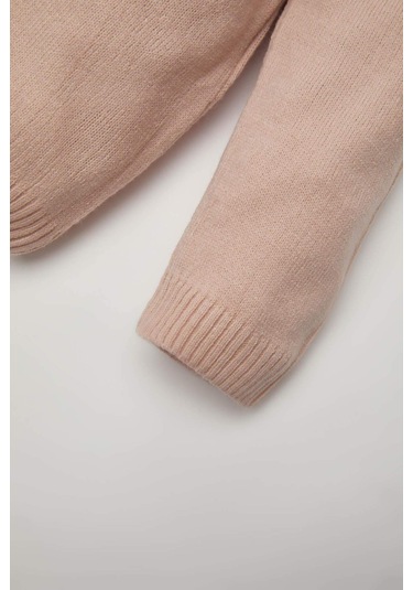 Defacto Kız Bebek Açık Pembe Bisiklet Yaka Basic Düz Triko Kazak X8187A224AUPN262 Pembe