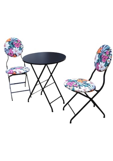 Katlanabilir Kehribar Desenli Metal Masa Ve Sandalye Takımı - 2 S