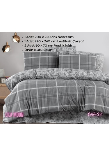 Ranforce Light Safir Gri Çift Kişilik Nevresim Takımı Gri - Beyaz