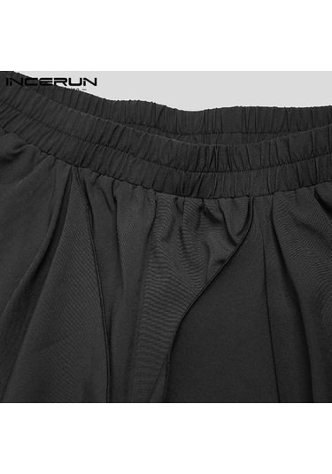 Incerun Düzensiz Hip Hop Erkekler Düz Etek Pantolon Harajuku Sokak Siyah Pileli Önlük Gotik Jogger Pantolon Siyah