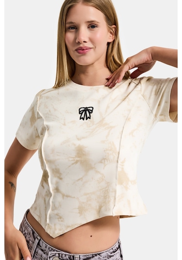 Itsbasic Kadın Bej Ekru W5 Özel Kumaş Elastan Crop Top