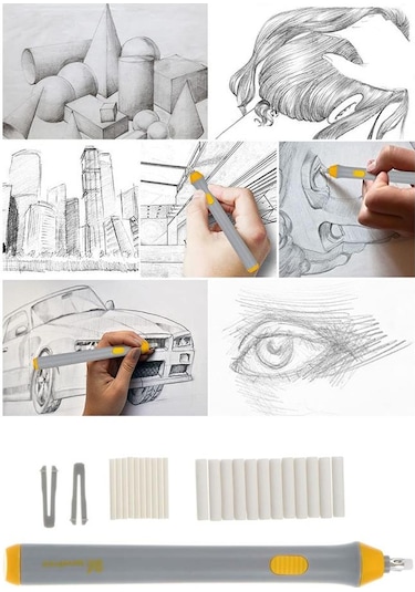 Elektronik Silgi Pilli 1 Paket Otomatik Taşınabilir Kalem Silgi Karakalem Eskiz Çizim Grafit Elektrikli