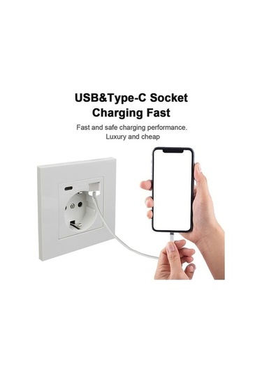 Trendooze Beyaz Almanya Priz Usb-c 16a Ab Adaptör, Pc Paneli Entegre
