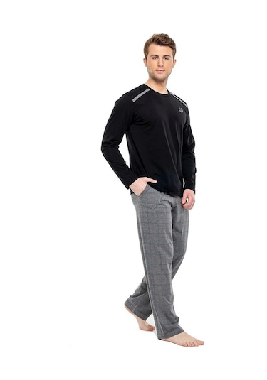 Mod Collection Pamuklu Sıfır Yaka Kareli Erkek Pijama Takım 001