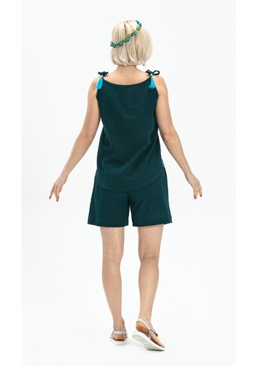 Askılı Şile Bezi Atiye Bluz Petrol Ptrl