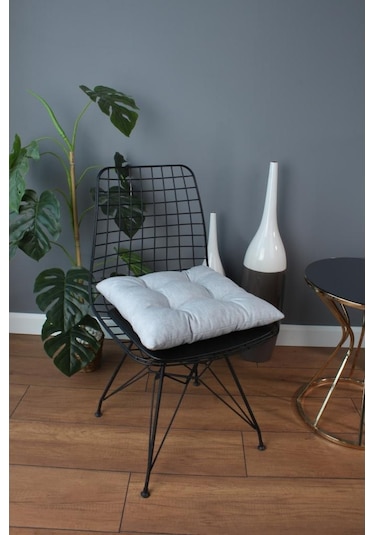 Altınpamuk Altınpamuk Beta Pofidik Gri Sandalye Minderi Bağcıklı 40X40Cm