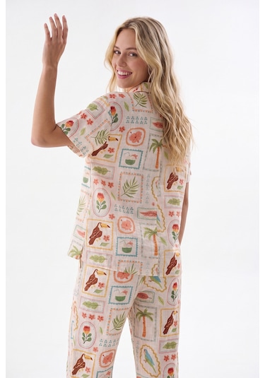 Nbb Kadın Sarı Seaside Önden Düğmeli Pijama Takım