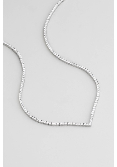 Işıltılı Gece 18 Ayar Beyaz Altın Kaplama Gümüş Tasarım Su Yolu Gerdanlık Beyaz