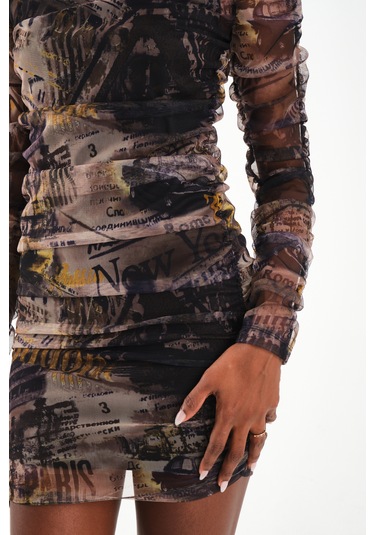 Büzgülü Tül Elbise Yeşil