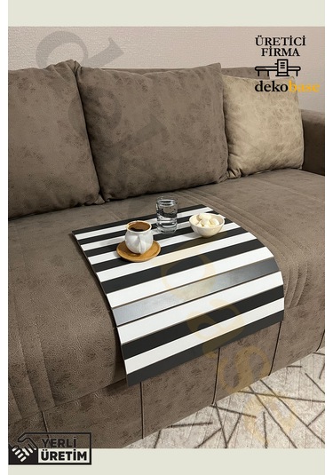 Antrasit-beyaz Renk Çok Amaçlı Koltuk Kenar Sehpası, Supla, Yemek Servis Altlığı Antrasit-beyaz