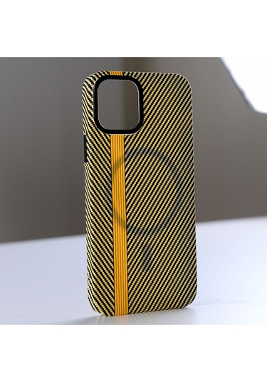 Merci Iphone Uyumlu 14 Pro Uyumlu Carbon Line Magsafe Destekli Kılıf Sarı