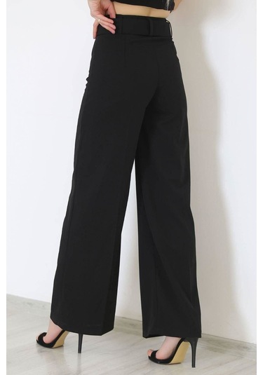 Bensu Store - Kemerli Palazzo Pantolon Siyah - 24194.683. 001