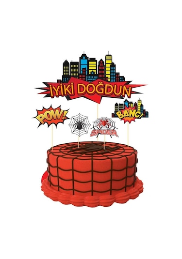 Spiderman Temalı Pasta Süsü Kürdan 5 Li
