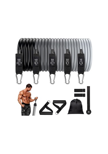 Sones 11'i 1 Arada Fitness Çekme İpi Seti Yoga Çekme İpi Erkekler Kadınlar İçin Ev Direnç Bantları Eğitim İpi, Özellikler: 150 Lbs Degrade Gri