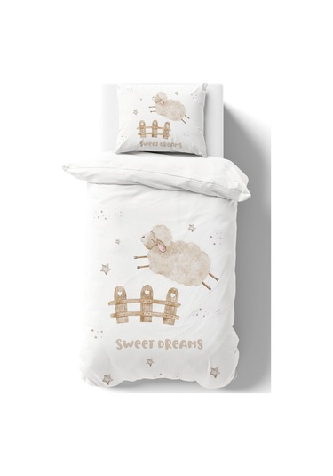 Organik Tek Kişilik Nevresim Takımı 160x220 - Mışıl Mışıl Kuzucuk Renkli