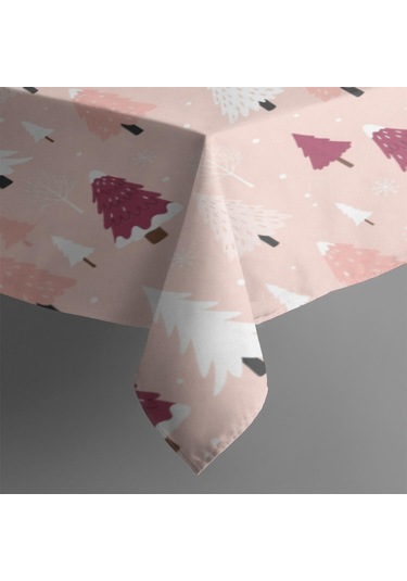 Noel Desenli Dikdörtgen Masa Örtüsü 60x84 İnç, Su Geçirmez Ve Leke Tutmaz Noel Ağacı Kar