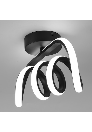 Burgu Siyah Tavana Sıfır Beyaz Led Işıklı Avize Siyah