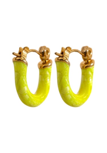 Sarı Eetit 6 Renk Şeker Renkli Emaye Paslanmaz Çelik U Şekli Içi Boş Küçük Halka Küpe Sevimli Şık Trendy Takı Hediye 2023 Sarı