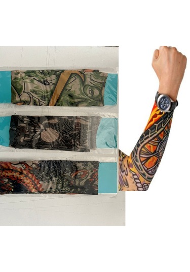 Enhavalı 3 Çift 6 Adet Giyilebilir Dövme SLEEVES Tattoo Çorabı