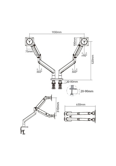 North Bayou Nb G35 22''-32'' Çift Monitör Standı Amörtisörlü Ayarlanabilir Masa Aparatı - 12kg Taşıma, 360 Dönüş