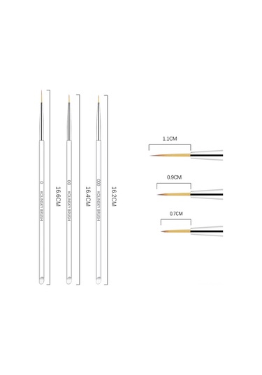 Yifomall 3'lü Şeffaf Çubuklu Profesyonel Tırnak Fırçası Seti - Detaylı Çizim Ve Boyama İçin