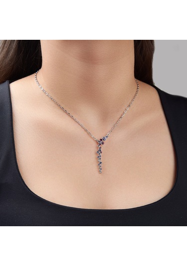 Monemel Pembe-mor Swarovski Taşlı Mini Su Yolu Kolye Altın Kaplama N0158 Gümüş - Rodyum