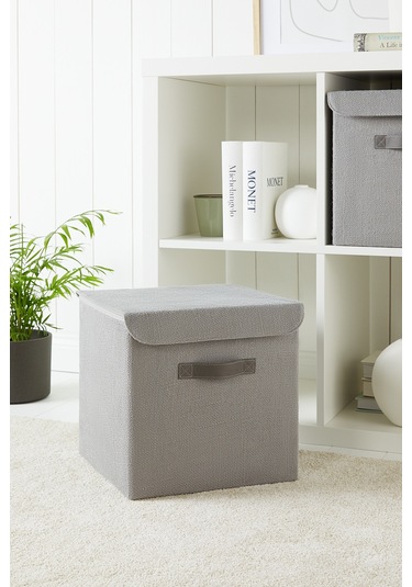 Ocean Home Textile Gri Renk Jüt Kapaklı Kutu 30 x 30 x 30 cm