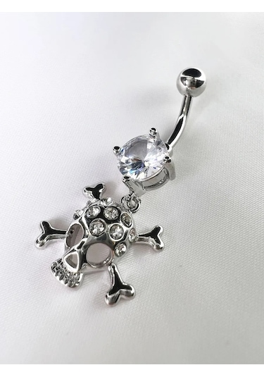 İ&beauty Göbek Köprüsü Kafatası Piercingi 434108160 Gümüş