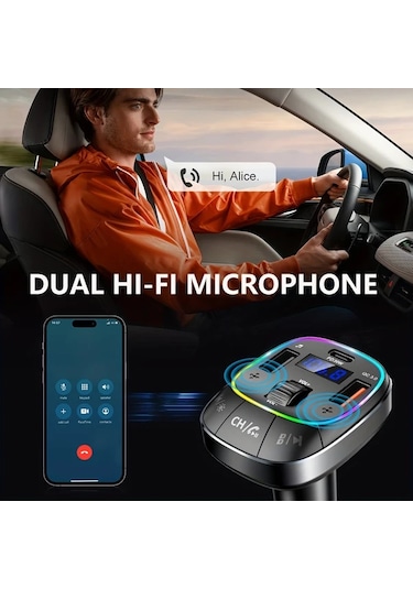 Xuweiwei Gri Laımıcaerın Araba Kablosuz 50 Adaptoru Eller Serbest Arama 8rgb Arka Aydinlatma Pd 30w Usbc Qc 30 Hizli Sarj Tum Araclar Icin Fm Verici