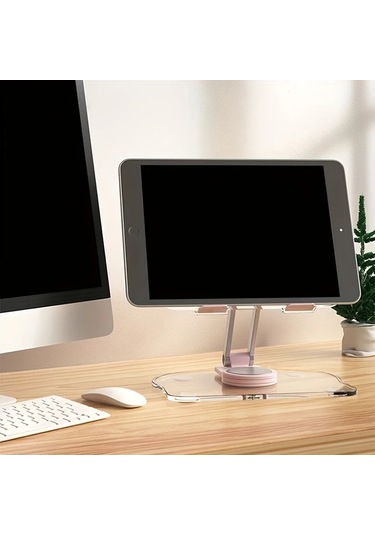 Chenkestoreone 360 Derece Dönebilen Akrilik Tablet Ve Telefon Standı - Katlanabilir, Taşınabilir, Şeffaf Siyah Şeffaf Siyah