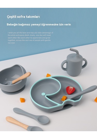 Jianfan Kapaklı Renkli Silikon Bebek Mama Tabağı Seti Bölmeli Koyu Mavi Koyu Mavi