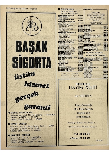 İzmir 1982-1983 Meslek Reklam İlanı Efemera S521