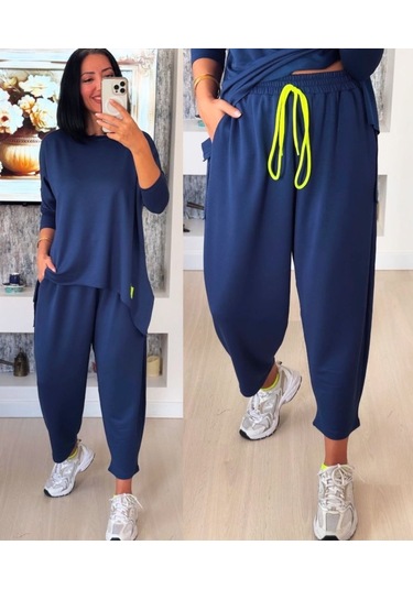 The İstanbul Kadın Iki Iplik Viskon Pamuk Kumaş Arma Detaylı Ikili Takım Lacivert