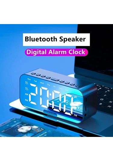 Zilinn Bluetooth'lu Led Dijital Çalar Saat, Hoparlör Ayna Yatak Odası Ofis Dekoru Masa Ekranı Sıcaklık Fm Radyo Siyah-91 Çok Renki