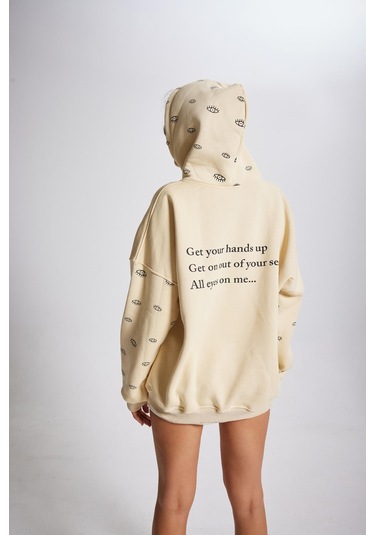 Holly Lolly Oversize Kapüşonlu Unisex Eye Sweat Bej