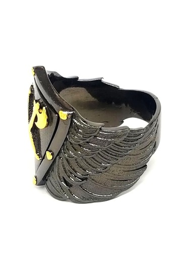 Balta Figürlü Tasarım Siyah Rodajlı Gümüş Erkek Yüzük 25