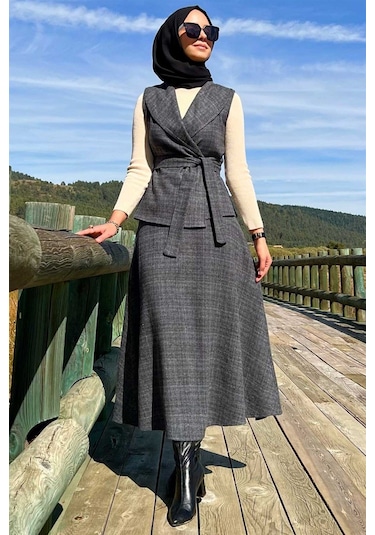 Azize Etek Yelek Takım Antrasit Çok Renkli